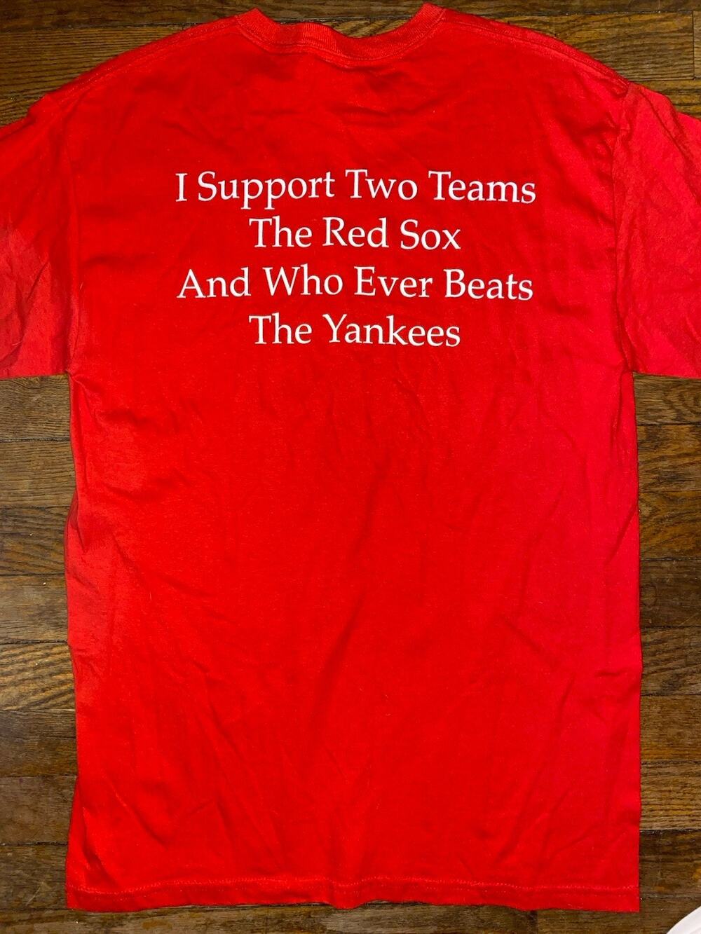 Boston Red Sox T-Shirt Mens Medium Red “Who Ever Beats The Yankees” Funny Tee